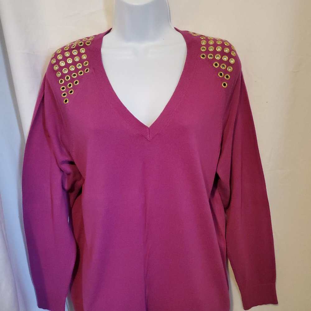 AUTHENTIC Michael Kors Sweater 1X w/Gold Metal Grommets FRONT & BACK